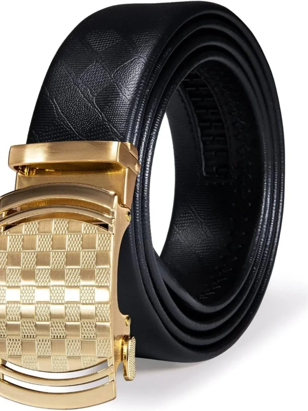 Men's Adjustable Leather Ratchet Belt with Gold Click Buckle - Stylish